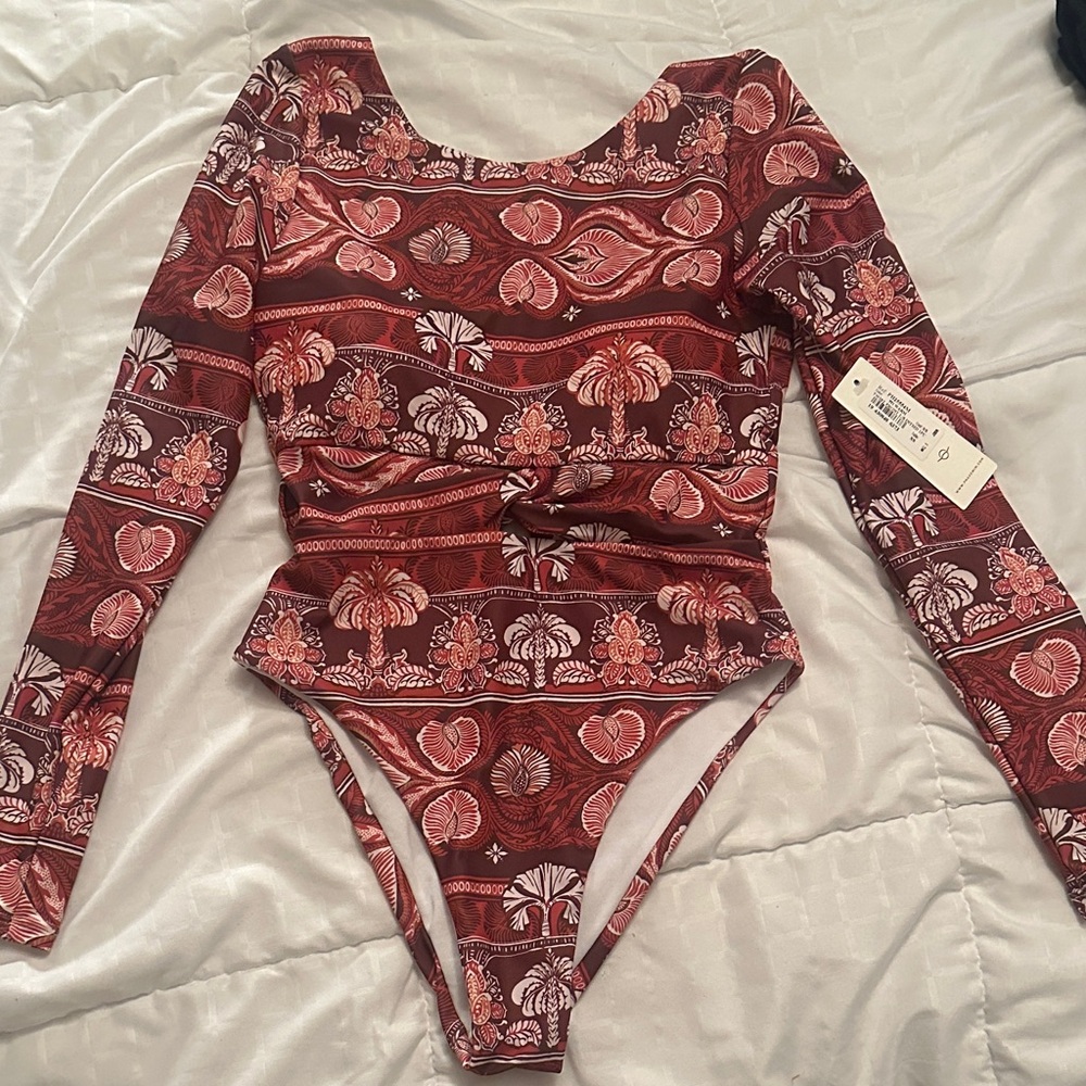 Floral Red Open Back One Piece